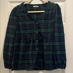Maurices Teal and Navy Plaid Shirt